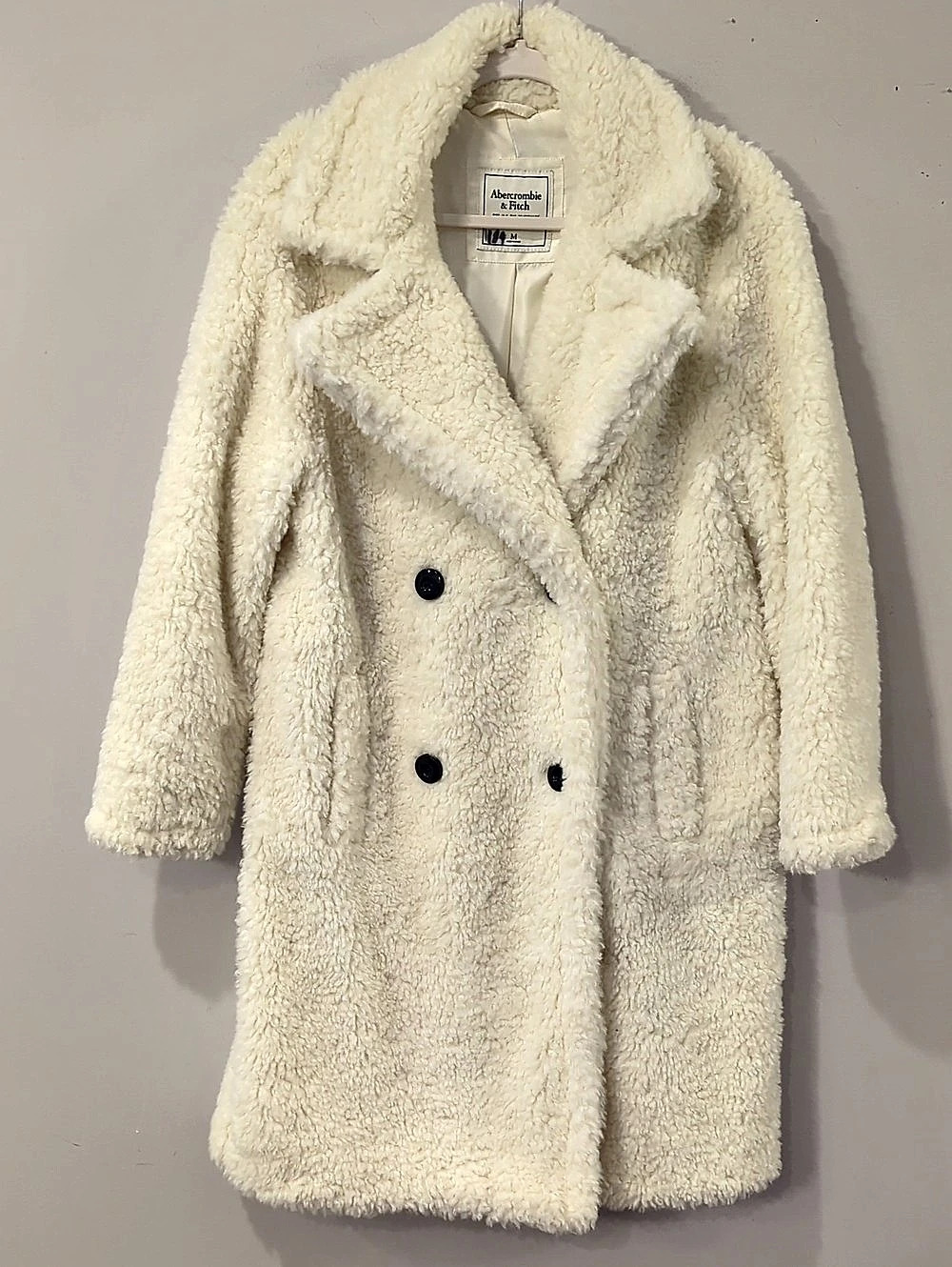 Abercrombie & Fitch Faux Fur Teddy Coat Cream Medium